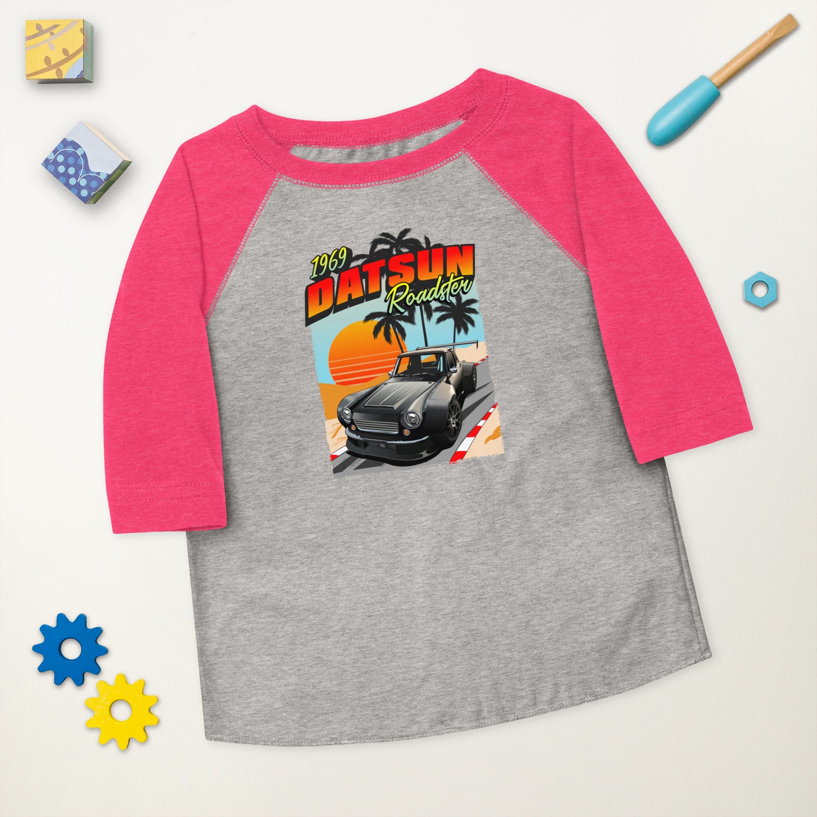 DIRTY DATSUN CAR SUNSET TODDLER BASEBALL TEE