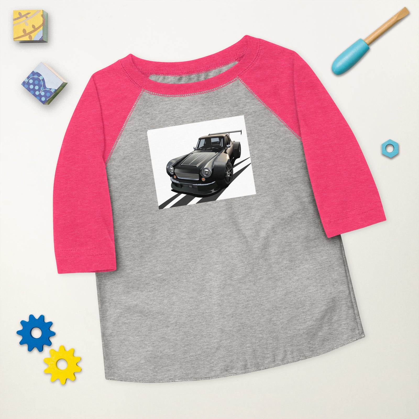 DIRTY DATSUN CAR ON ROAD TODDLER BASEBALL TEE