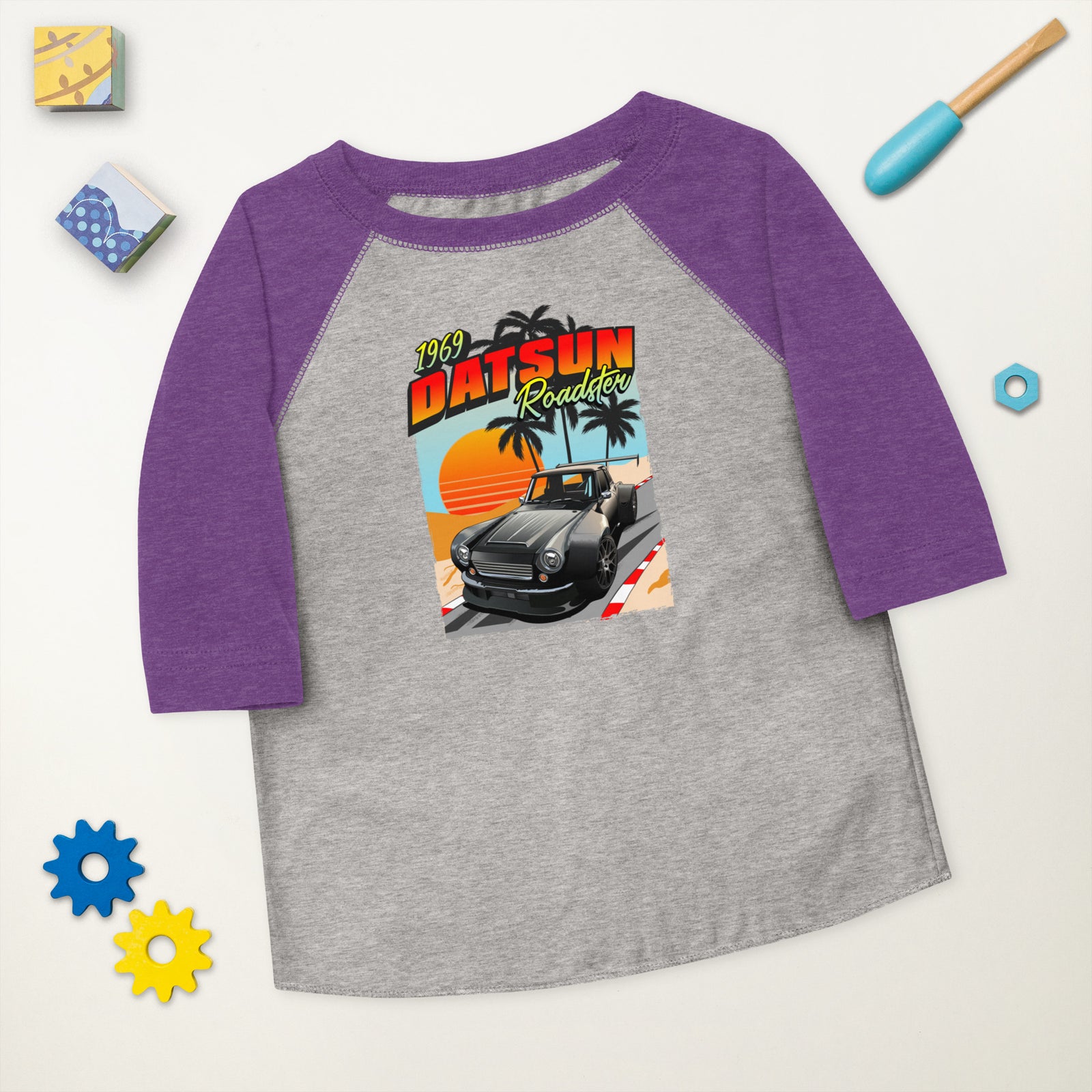 DIRTY DATSUN CAR SUNSET TODDLER BASEBALL TEE