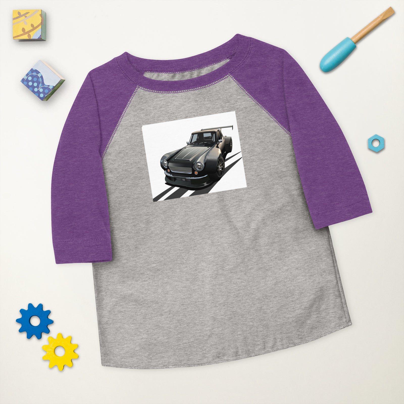 DIRTY DATSUN CAR ON ROAD TODDLER BASEBALL TEE