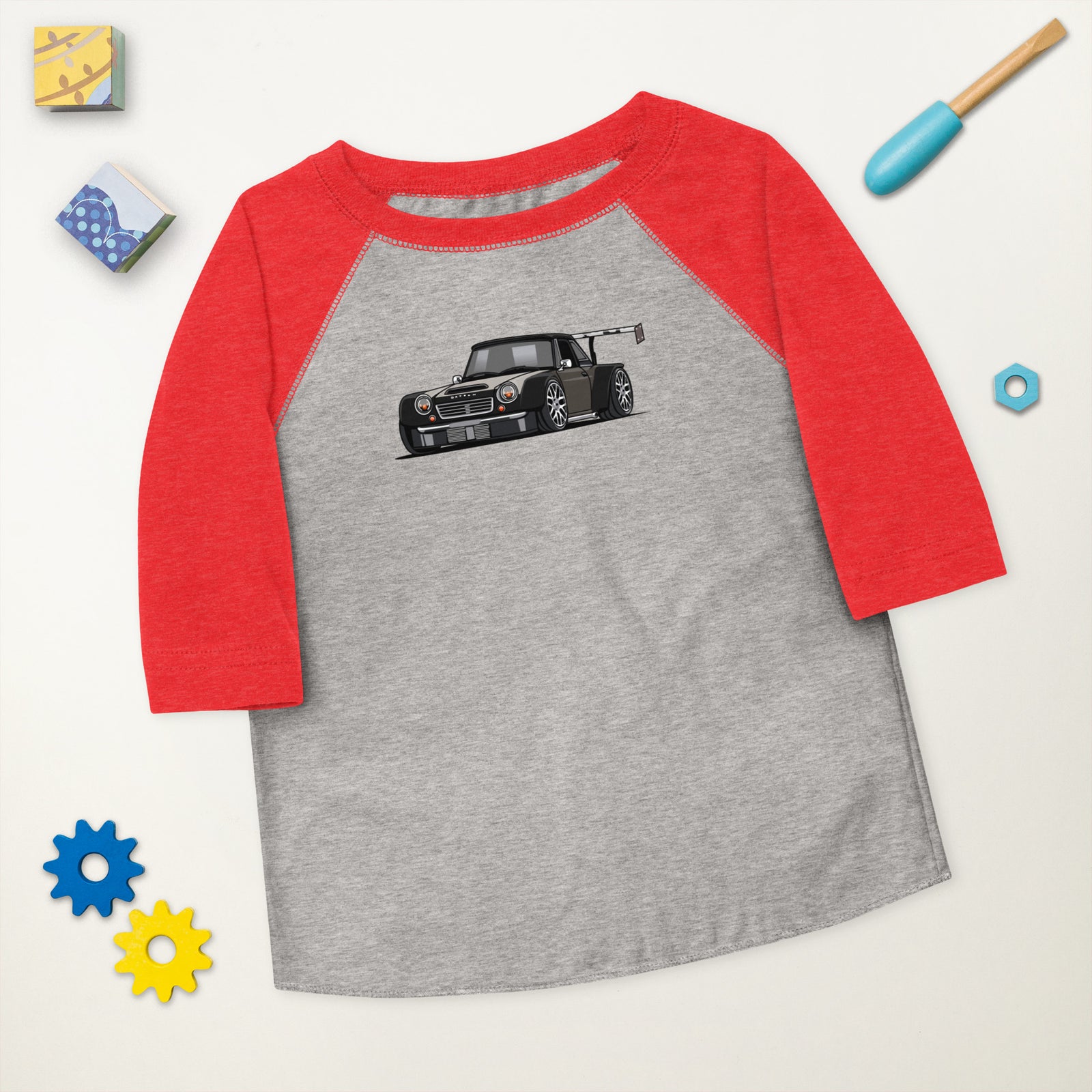 DIRTY DATSUN CAR SIDE TODDLER BASEBALL TEE