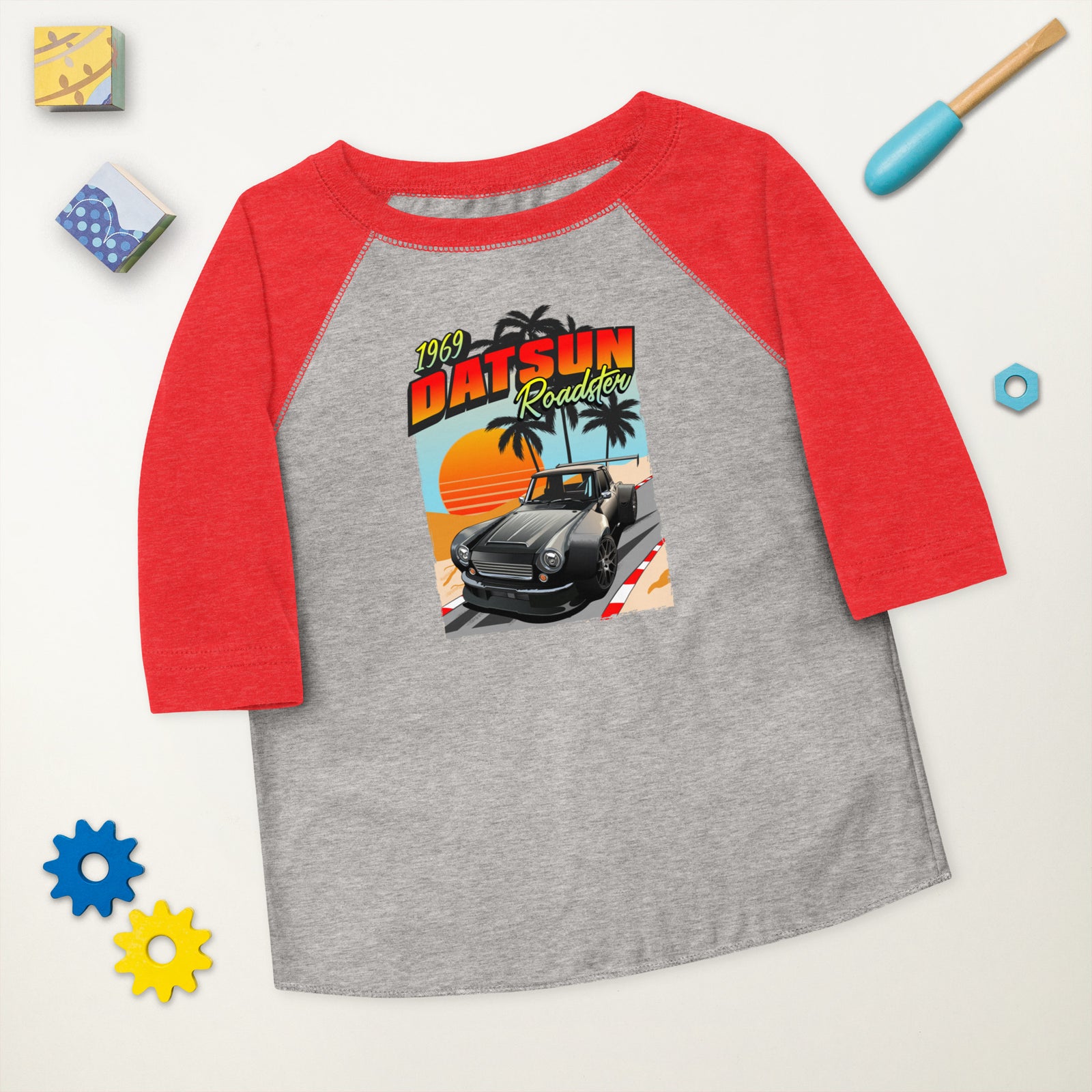 DIRTY DATSUN CAR SUNSET TODDLER BASEBALL TEE