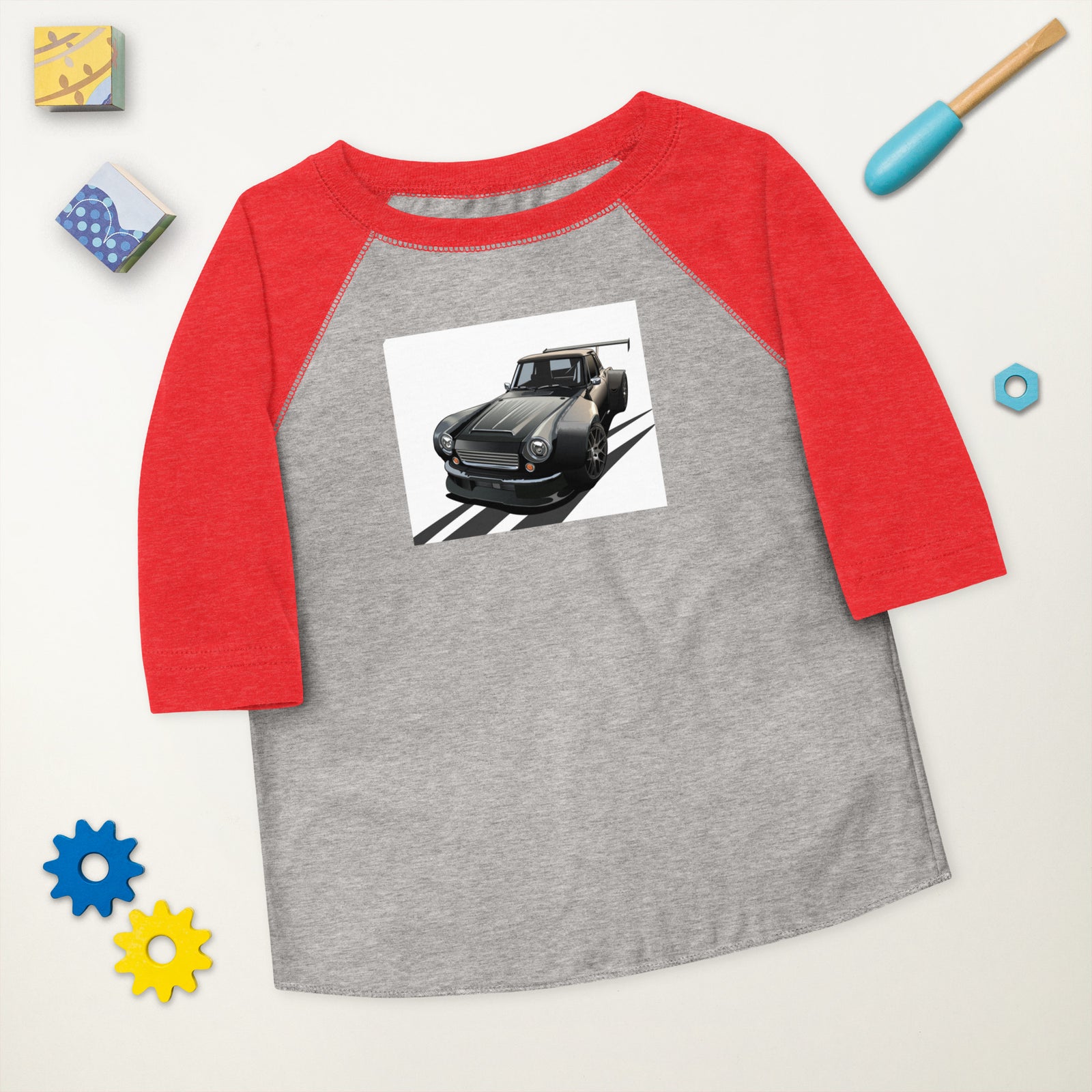 DIRTY DATSUN CAR ON ROAD TODDLER BASEBALL TEE