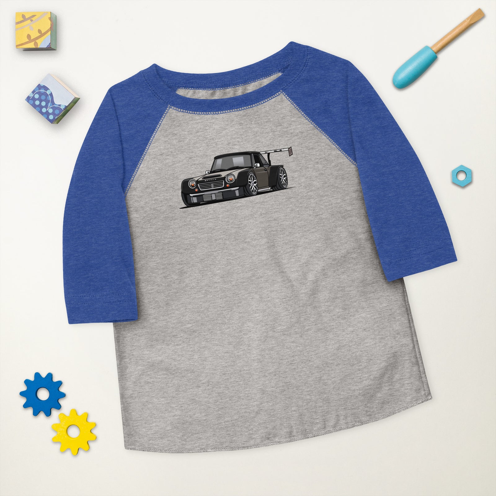 DIRTY DATSUN CAR SIDE TODDLER BASEBALL TEE