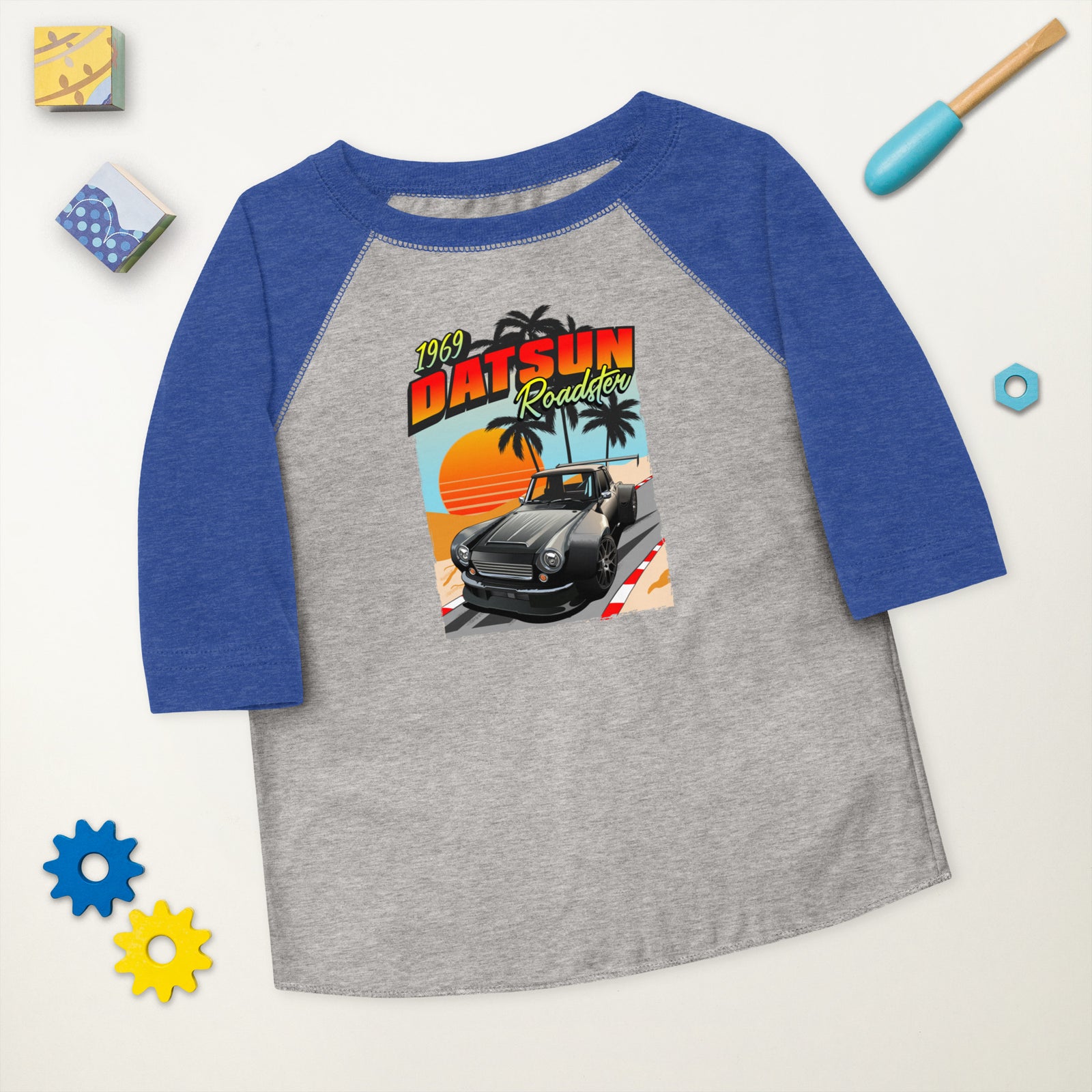 DIRTY DATSUN CAR SUNSET TODDLER BASEBALL TEE