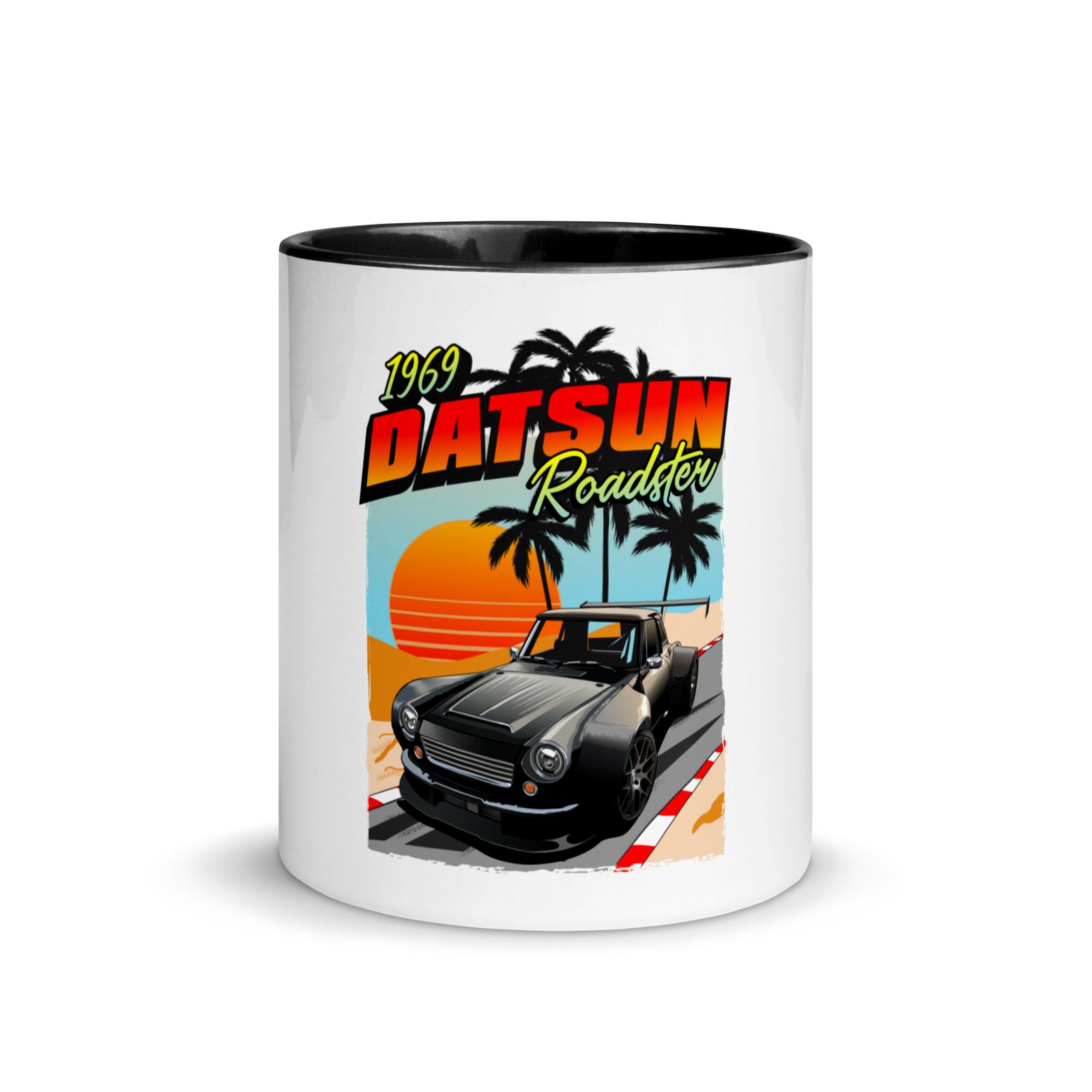 DIRTY DATSUN BLACK CAR SUNSET MUG WITH COLOR INSIDE
