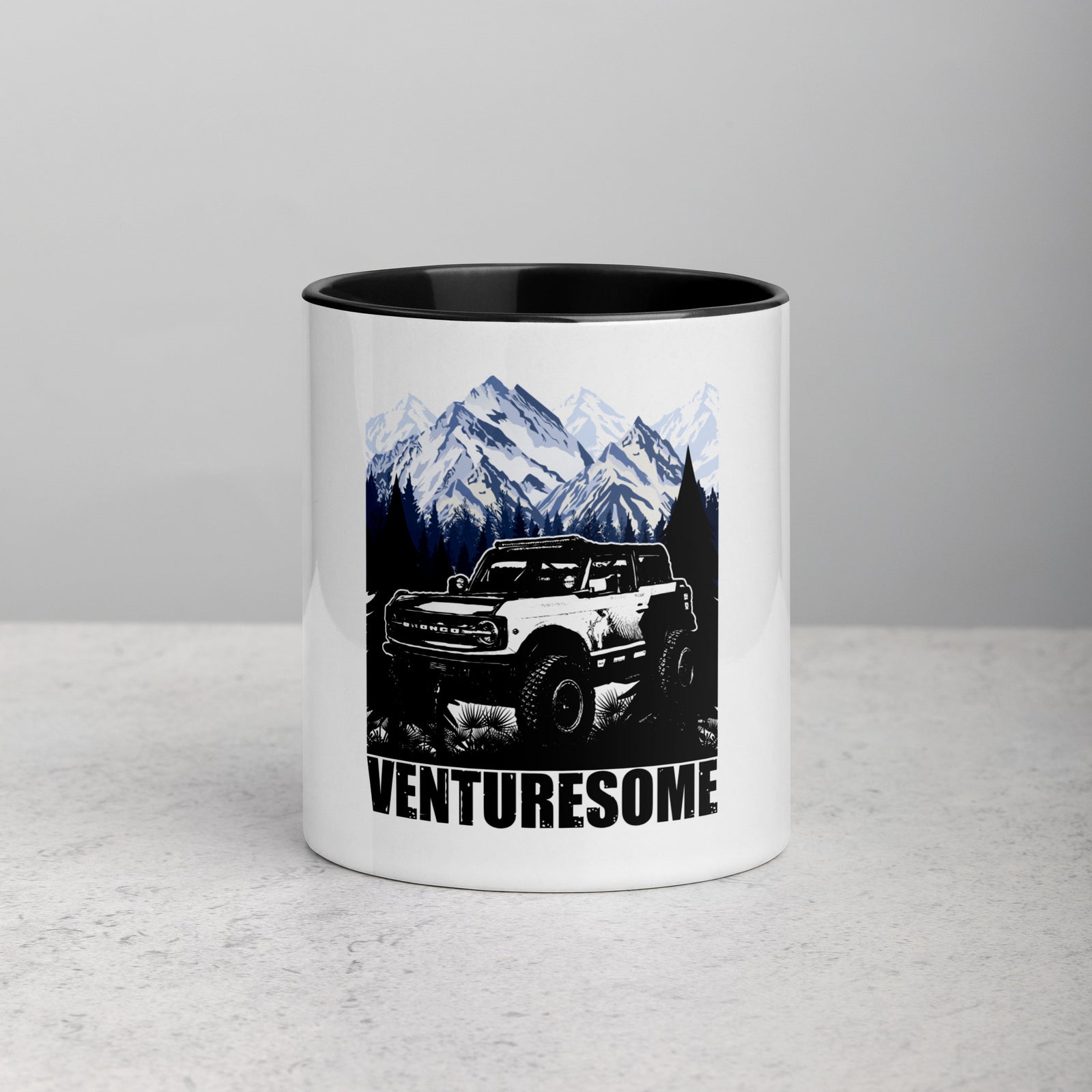 BRONCO SNOW CAPPED MOUNTAINS MUG WITH COLOR INSIDE