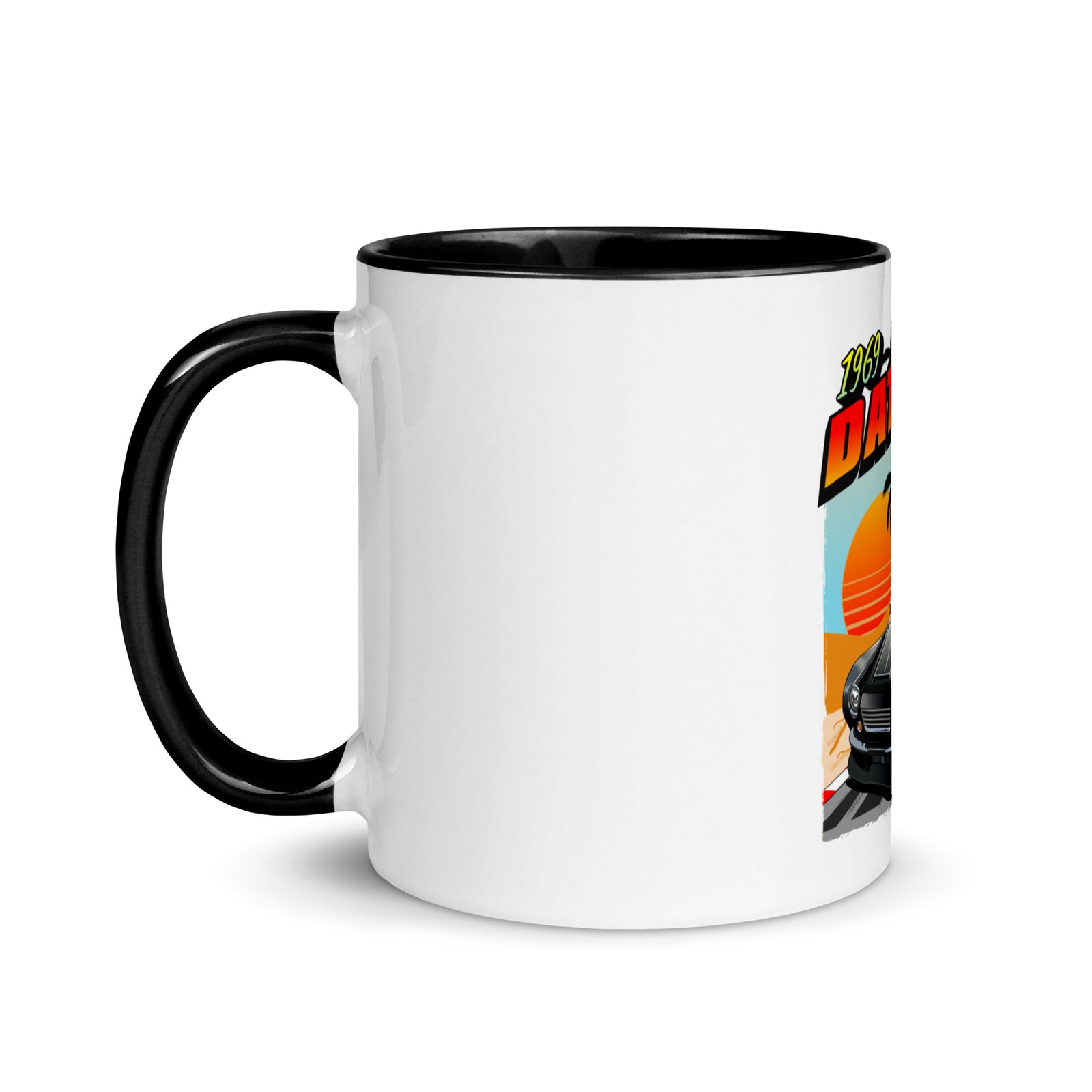 DIRTY DATSUN BLACK CAR SUNSET MUG WITH COLOR INSIDE